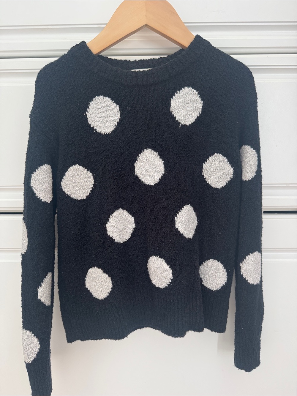 J. Crew Black Sweater with Silver Polka Dots